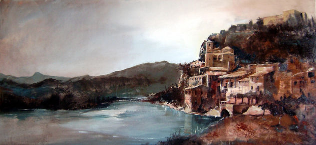 El paso del ebro por Miravet Oil Canvas Landscaping