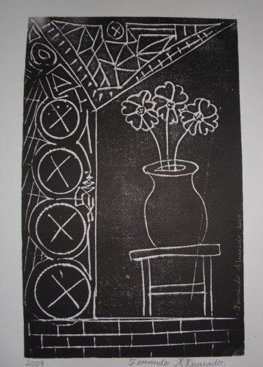 florero sobre la mesa Woodcut