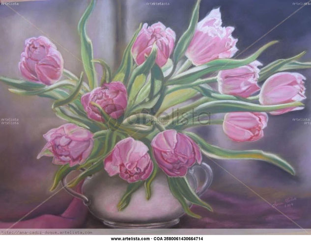 Tulipanes rosados Pastel Others Still Life Paintings