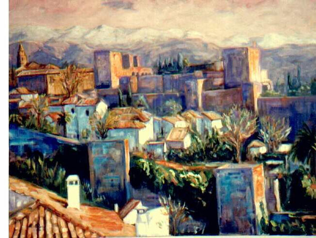 Atardecer en la Alhambra Oil Canvas Landscaping