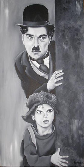 CHAPLIN "The Kid" 2 Oil Canvas Portrait