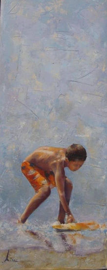 Recogiendo la tabla. Oil Canvas Figure Painting