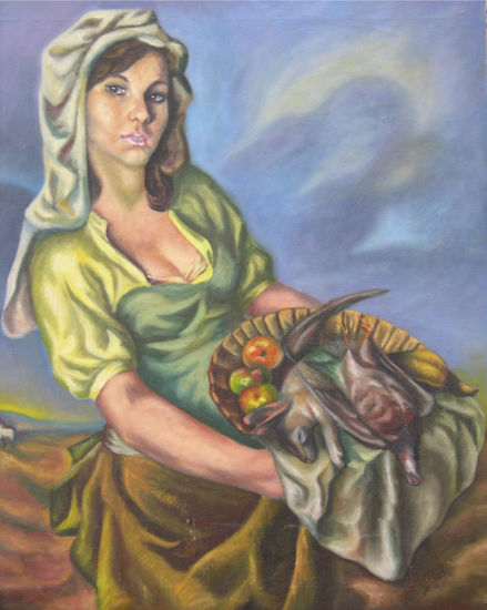 copia retrato con cesta Oil Canvas Portrait