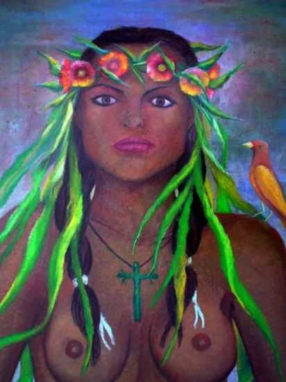 LA  MUJER  Y  EL  PAJARO Oil Canvas Figure Painting