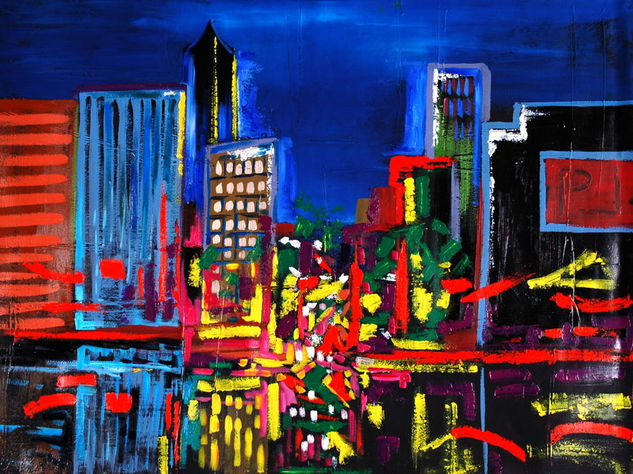 ciudad moderna nocturna Media Mixta Lienzo