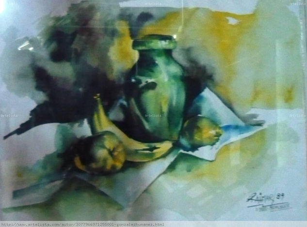 BODEGON CON JARRA Watercolour Paper Still Life Paintings