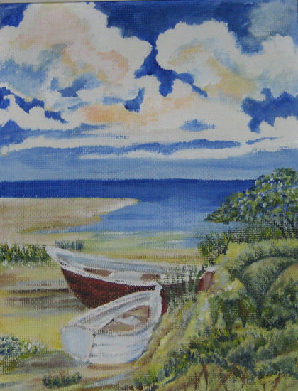 mi primer cuadro barcas en la playa Acrylic Panel Landscaping