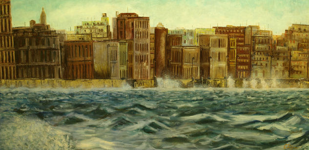 El Malecón. La Habana. Oil Canvas Landscaping