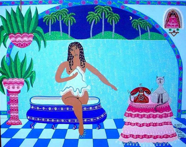 El telefon sonando y yo en la bañera... Acrílico Lienzo