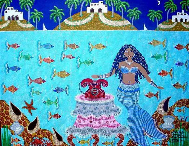 En el Mar Caribe, Yemayá espera una llamada de larga distancia Acrílico Lienzo