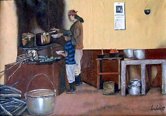 Cocina de mi pueblo Óleo Lienzo