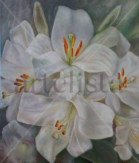 Lirios blancos Oil Canvas Floral Painting