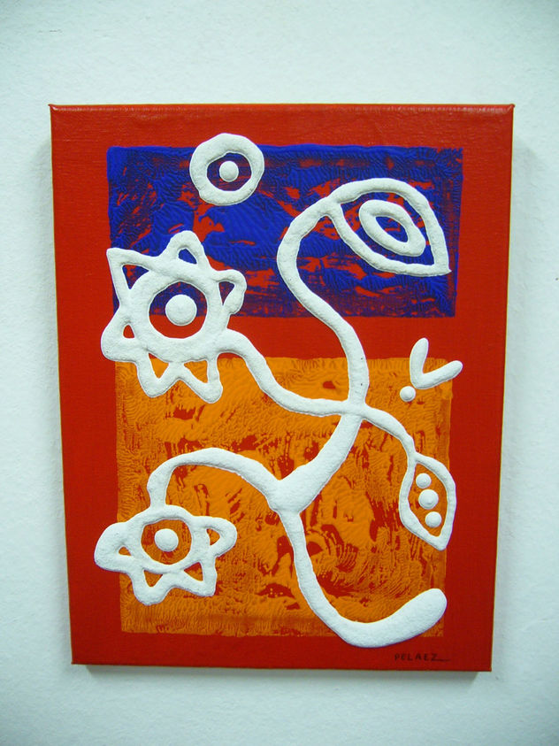 FLORES BLANCAS SOBRE AZUL,NARANJA Y ROJO