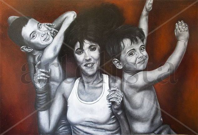 La familia de un amigo. Oil Canvas Portrait