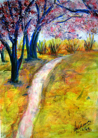 el camino bajo los almendros Acrylic Panel Landscaping