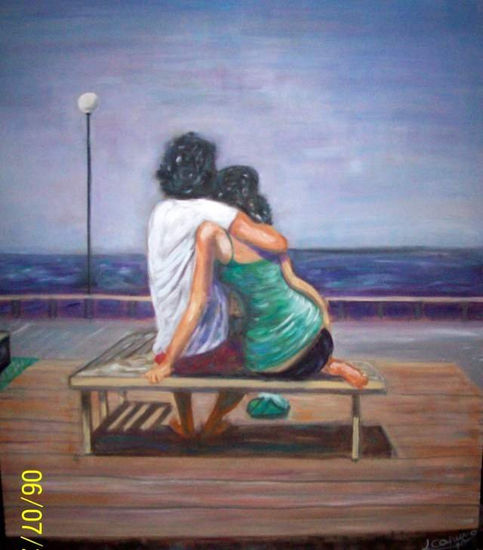 El abrazo Oil Panel Figure Painting