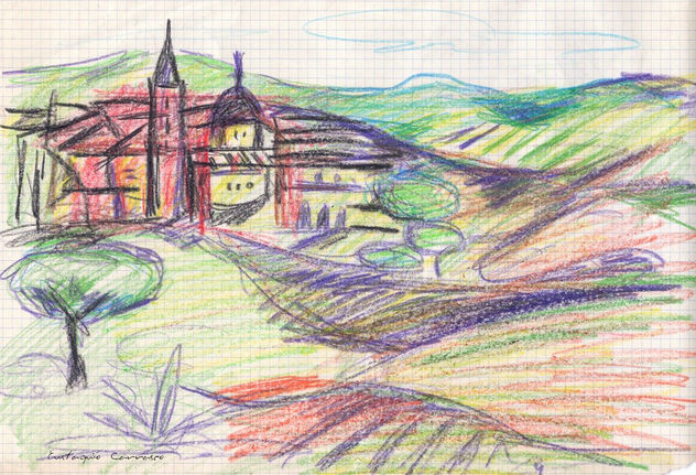 Apunte de un paisaje con pueblo