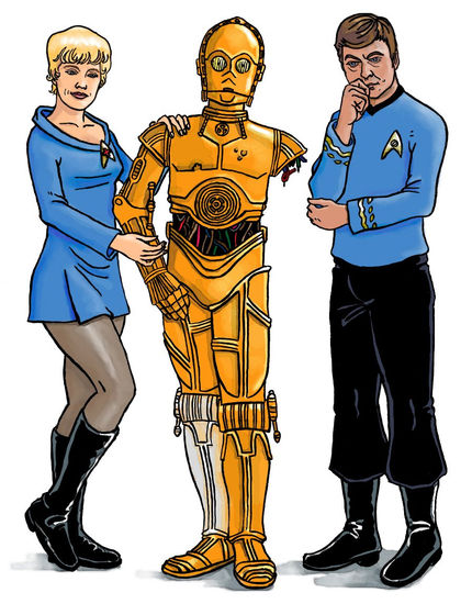 Chapel, C-3PO y el Dr. McCoy 