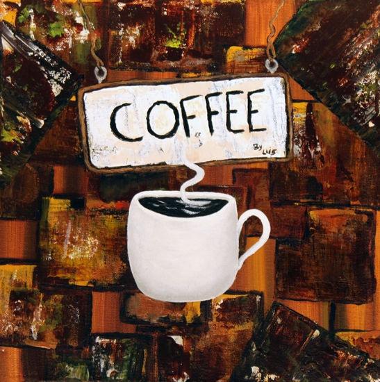 Cup of Coffee (Taza de cafe) Acrylic Canvas Figure Painting