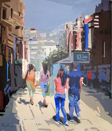 PASEANDO POR MADRID  120x100cm Acrílico Lienzo Paisaje