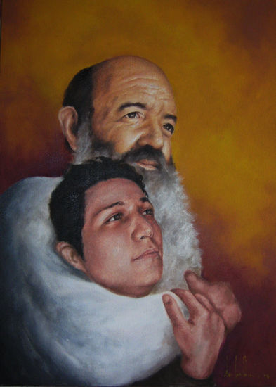 El Padre Chinchachoma protegiendo a Omar. Oil Canvas Portrait