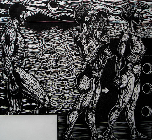 LOS MIGRANTES Linocut