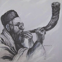 El rabino, shofar.