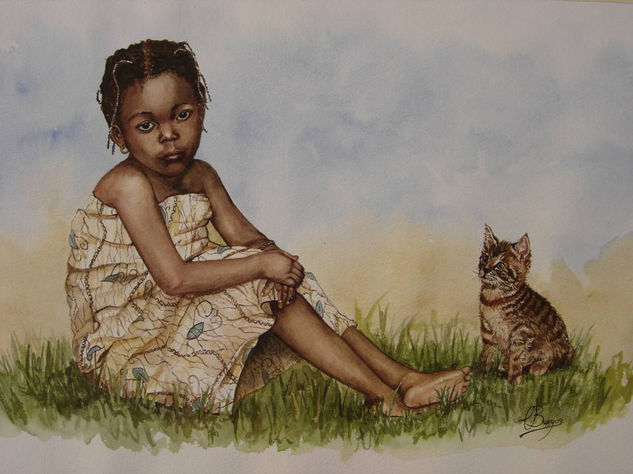 La niña y el gato Watercolour Paper