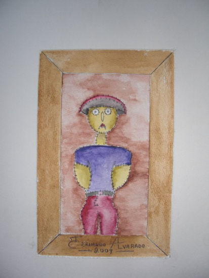 personaje sorprendido Mixed media Paper Figure Painting