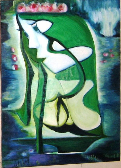 mujer verde Acrílico Lienzo Retrato