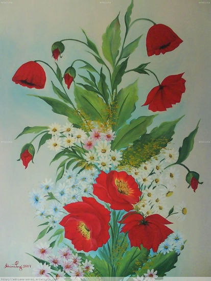 As flores vermelhas Oil Textile Floral Painting