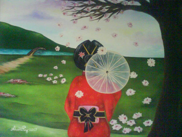 A japonesa Oil Textile Figure Painting