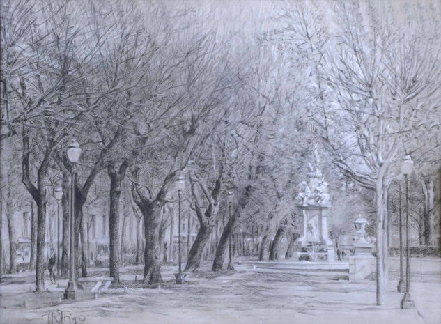 El Paseo del Prado (I) Charcoal