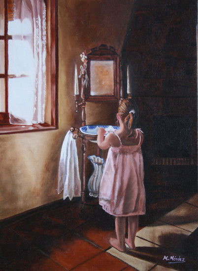 Niña en el lavabo (Copia de otro Autor) Oil Canvas Landscaping