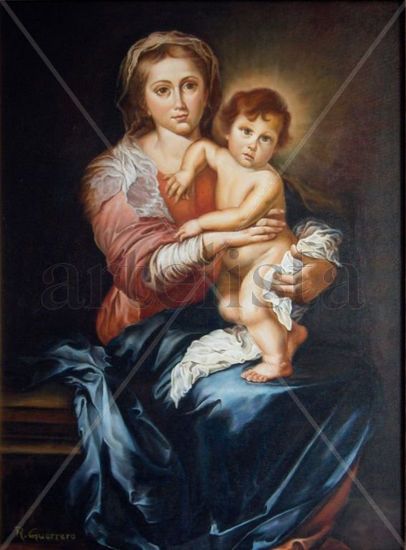 La Virgen y el Niño Murillo Óleo Lienzo Figura