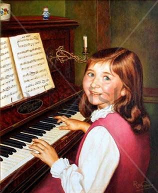 NIÑA al piano Oil Canvas Portrait