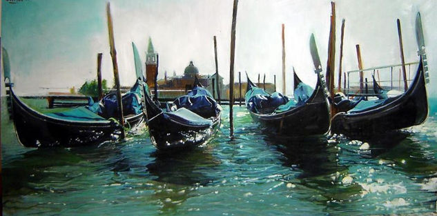 Cuatro Gondolas Oil Panel Marine Painting