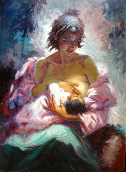 Maternidad entre luces Oil Canvas Figure Painting