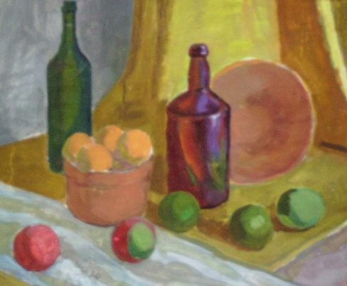 NATURALESA MUERTA CON MANZANAS VERDES Gouache Paper Still Life Paintings