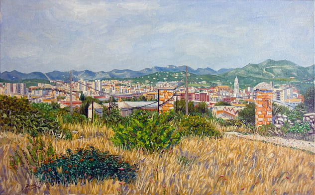 Vista de Vilanova i la Geltrú con vegetación Óleo Lienzo Paisaje