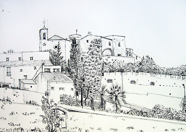 El campanario de Canyelles Tinta Papel Paisaje