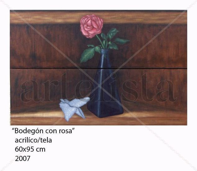 bodegon con rosa Óleo Lienzo Bodegones