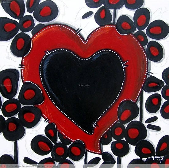 CORAZON BLANCO Y NEGRO CON FLORES Acrylic Panel Others