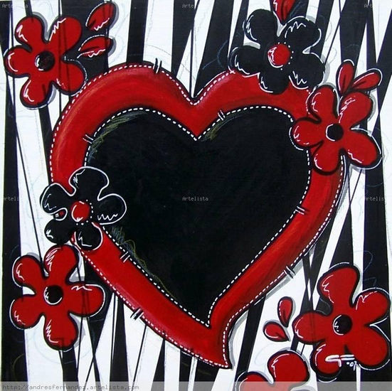 CORAZON BLANCO Y NEGRO CON RAYAS Acrylic Panel Others