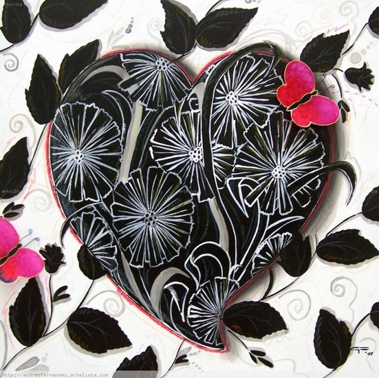 CORAZON FLORAL BLANCO Y NEGRO Acrylic Panel Others