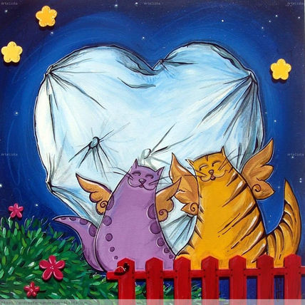 Corazon gatos en la...