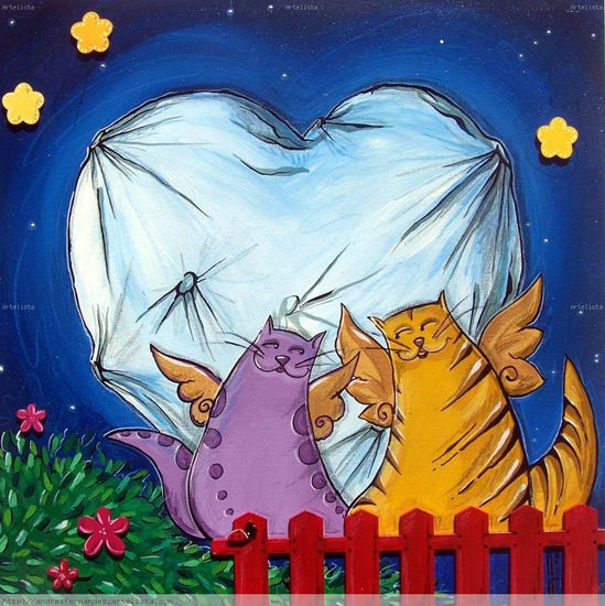 CORAZON GATOS EN LA LUNA Acrylic Panel Others