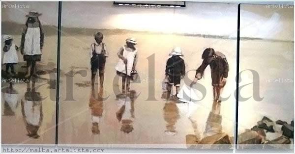 Niños en la playa Óleo Lienzo Figura