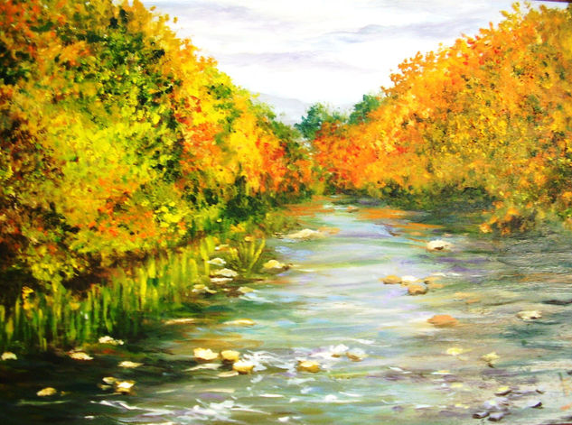 FLORES EN EL RIO Oil Canvas Landscaping