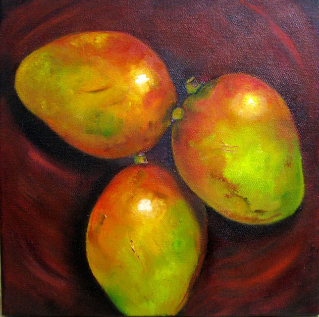 MANGOES ON RED PLATE